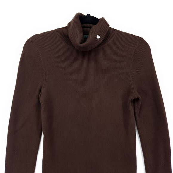 Lauren Ralph Lauren Women's Ribbed Turtleneck Size Large Embroidered Logo Brown - Picture 3 of 9